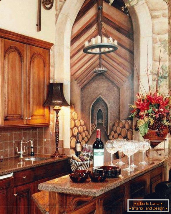 Романтични зидни папир за кухињу - фотографија са ефектом фреске