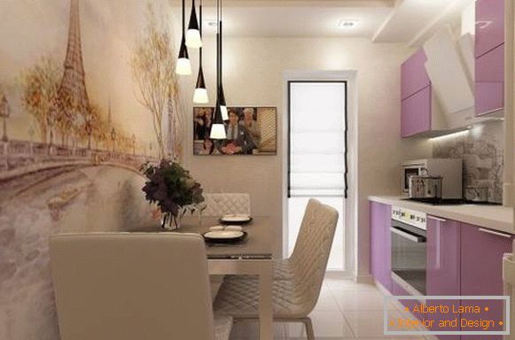 Зидни папир до кухиње у близини стола у француском стилу