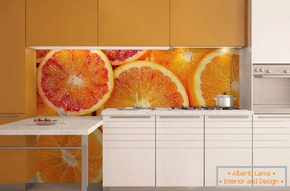 Фото позадине у унутрашњости кухиње - дизајн са воћем