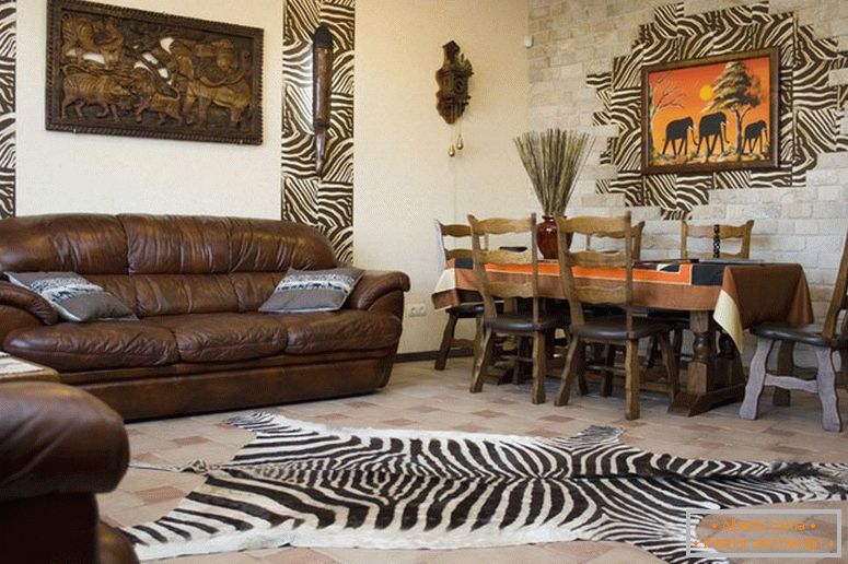 Кожни намештај у унутрашњости у афричком стилу