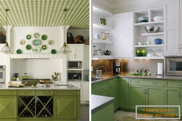 Бела зелена кухиња - дизајн фотографија у унутрашњости