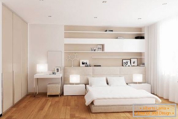 Модеран дизајн беле спаваће собе са топлим подом