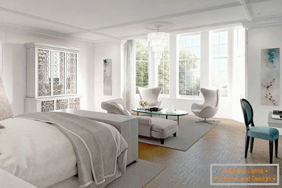 Бела сива спаваћа соба с прекрасним намештајем