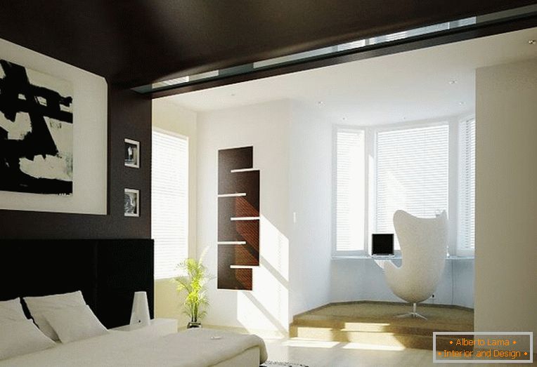 Удобна спаваћа соба са црним плафонима и зидовима