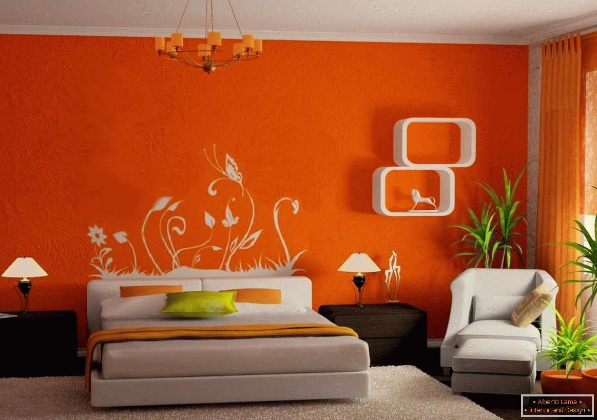 Оранжни зидови у спаваћој соби