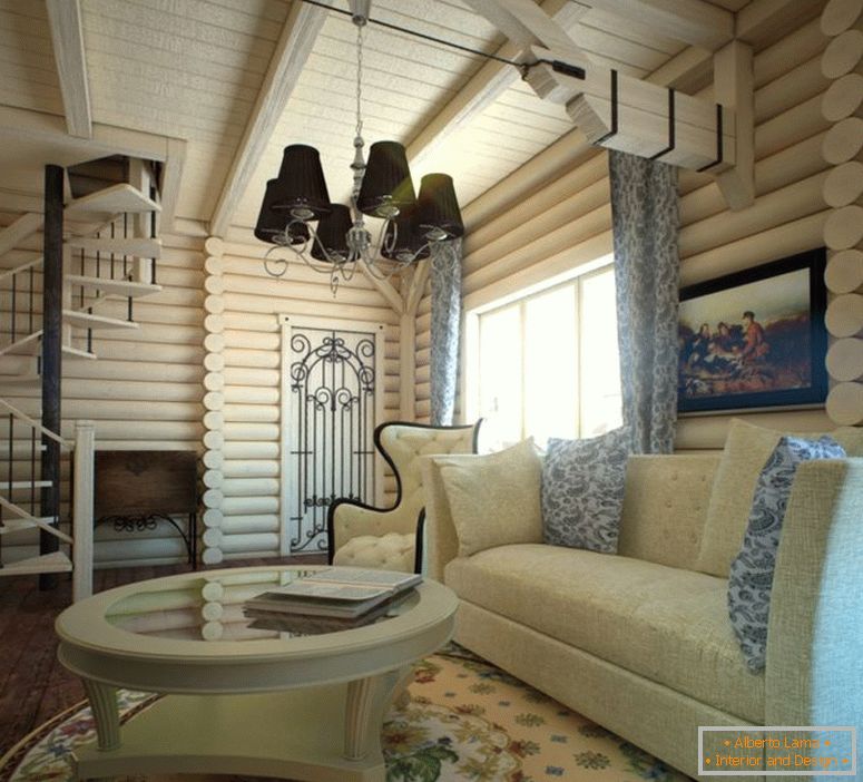 Дизајн ентеријера у дрвној кући дом брус