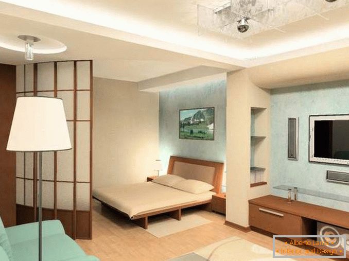 Дизајн једнокреветног стана у Хрушчову - фотографија собе са креветом