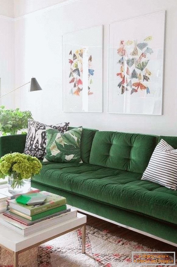 Зелени сиве боје у унутрашњости дневне собе - фотографија