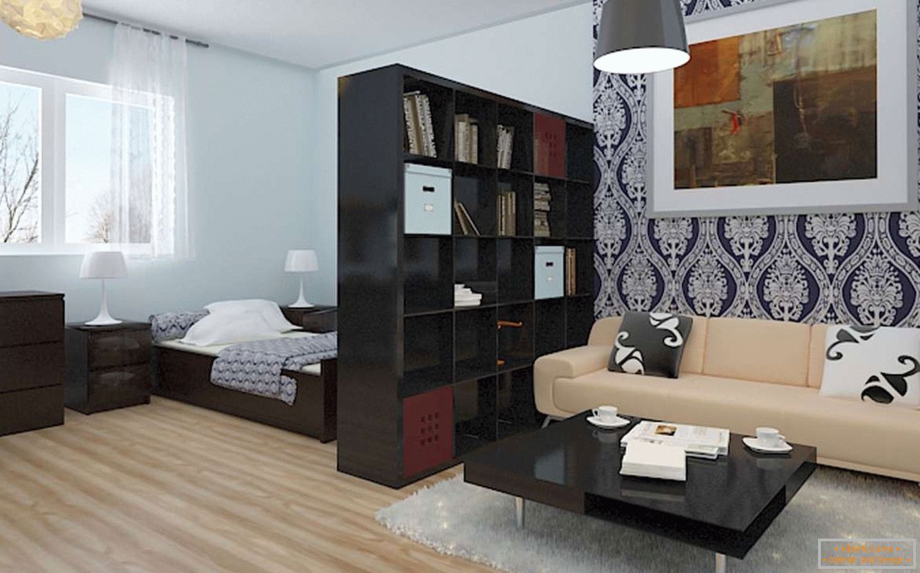 Фотографија ентеријера спаваће собе и просторија за чишћење у 1-собном стану
