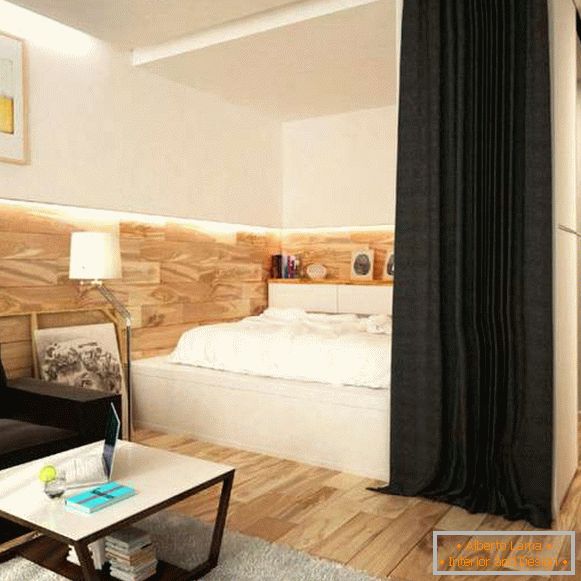 Дизајн ентеријера у малом стану - одвајање спаваће собе са завјесама