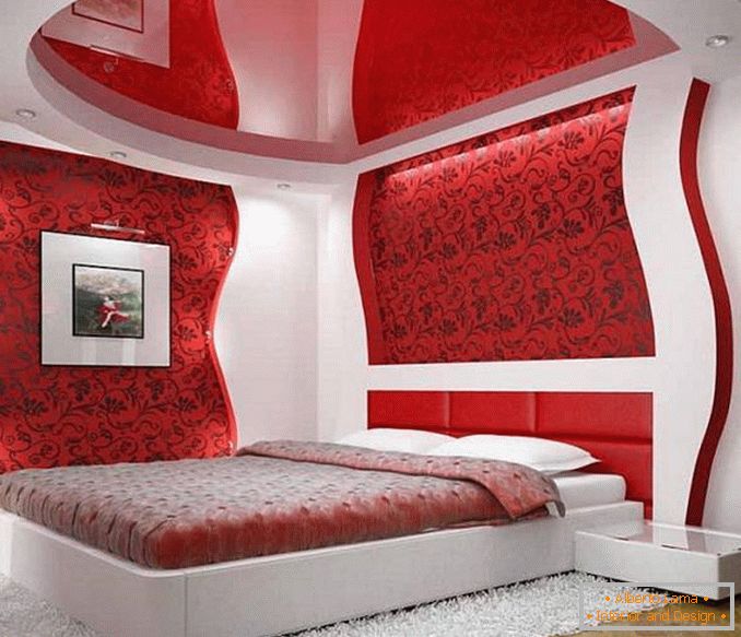 црвено бели дизајн спаваће собе, фотографија 14