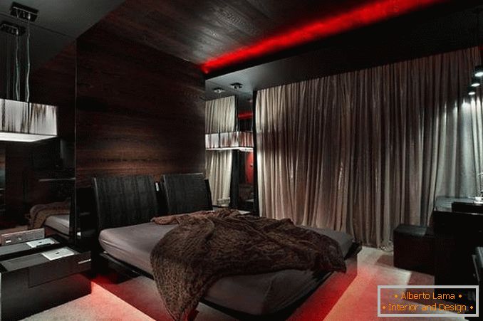 дизајн спаваће собе у црној и црвеној, фотографија 18