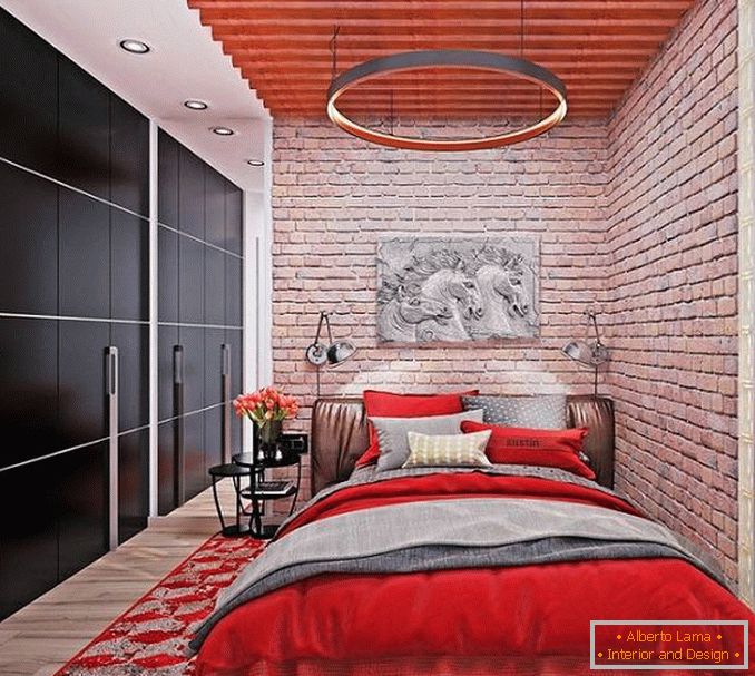 црвени дизајн спаваће собе, фото 8