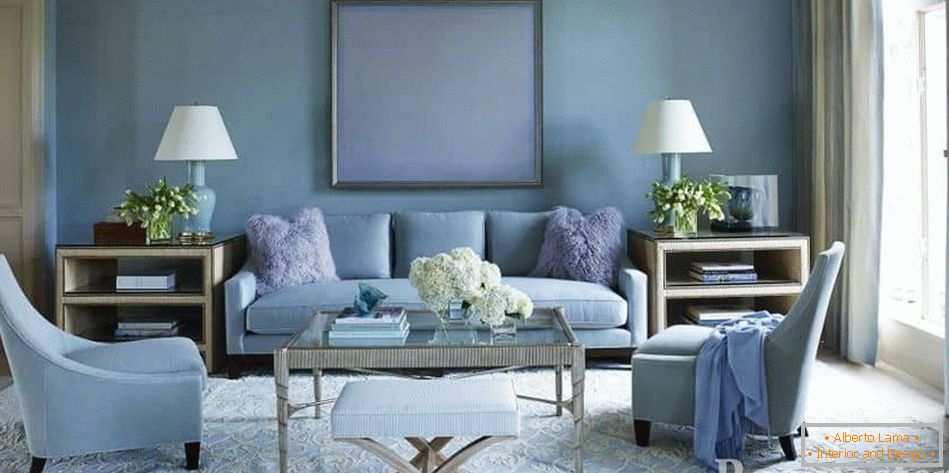 Елегантна дневна соба у плавој нијанси