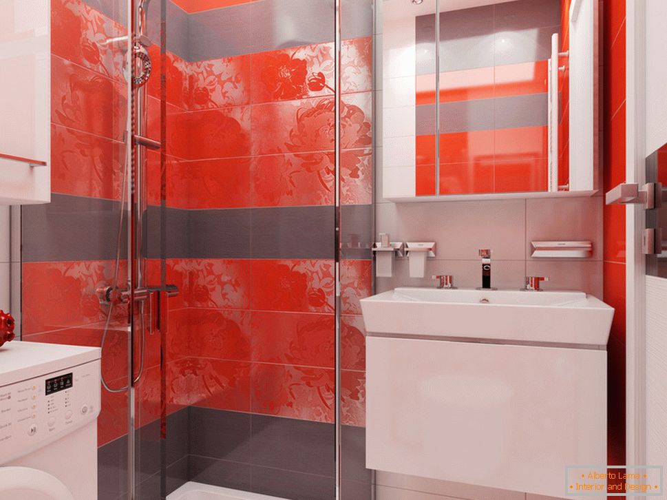 Дизајн купатила са црвеним акцентима - фото 2