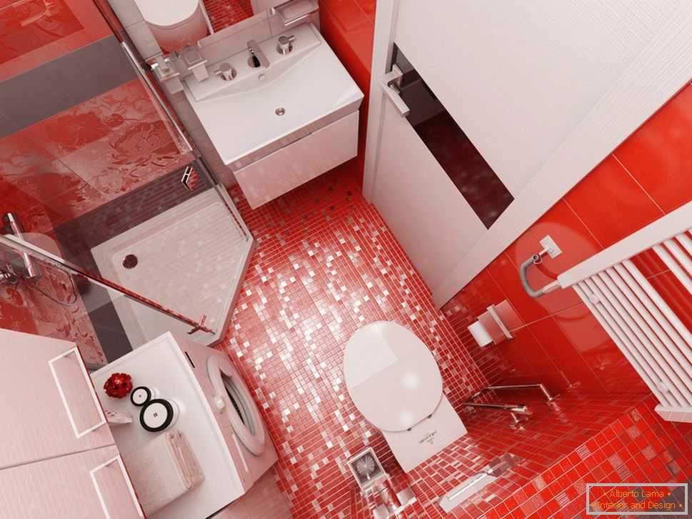 Дизајн купатила са црвеним акцентима - фото 4