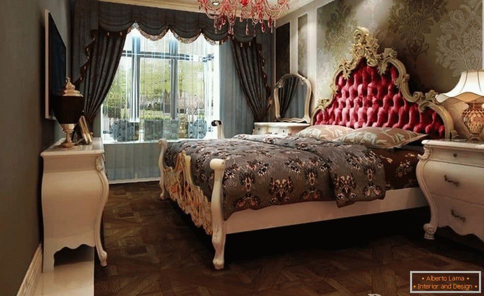 Тканине за зидну декорацију и масивне завесе добро су погодне за класичне стилове спаваће собе