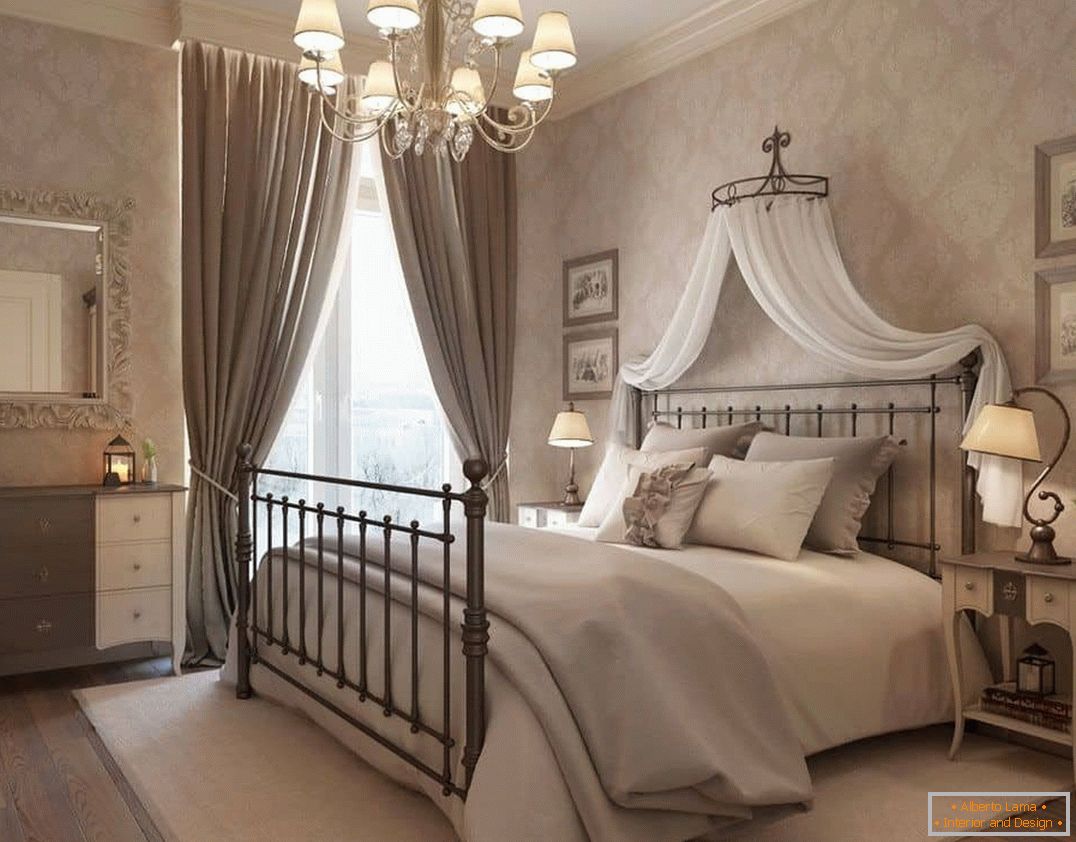 Дизајн романтичне спаваће собе у класичном стилу