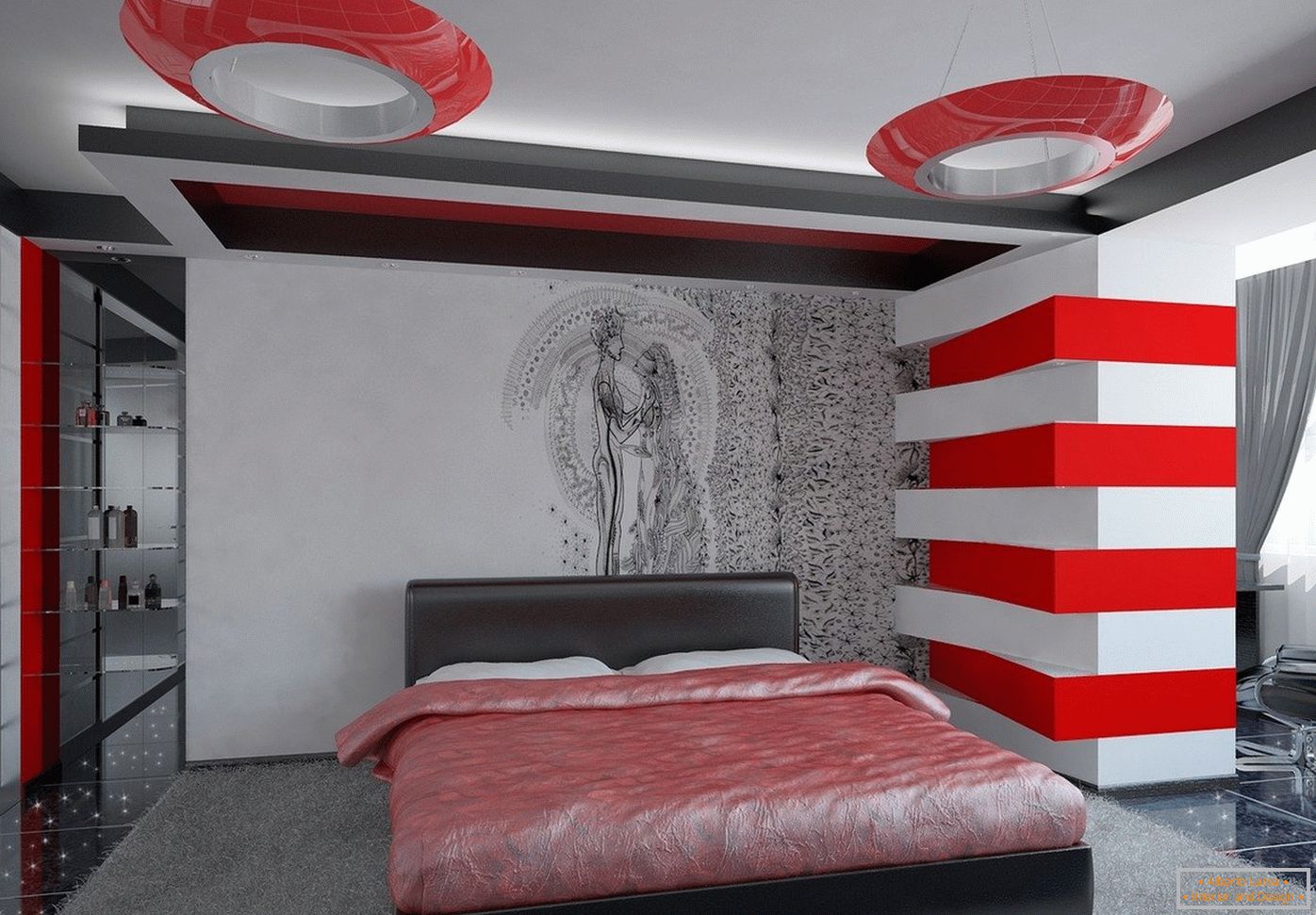 Светле боје у унутрашњости спаваће собе у стилу високе технологије