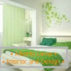 Дизајн беле зелене спаваће собе