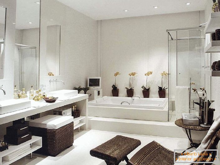 Луксузно купатило у стилу Арт Ноувеау. Упркос довољној квадратури, намештај за купатило је изабран простран и функционалан. 