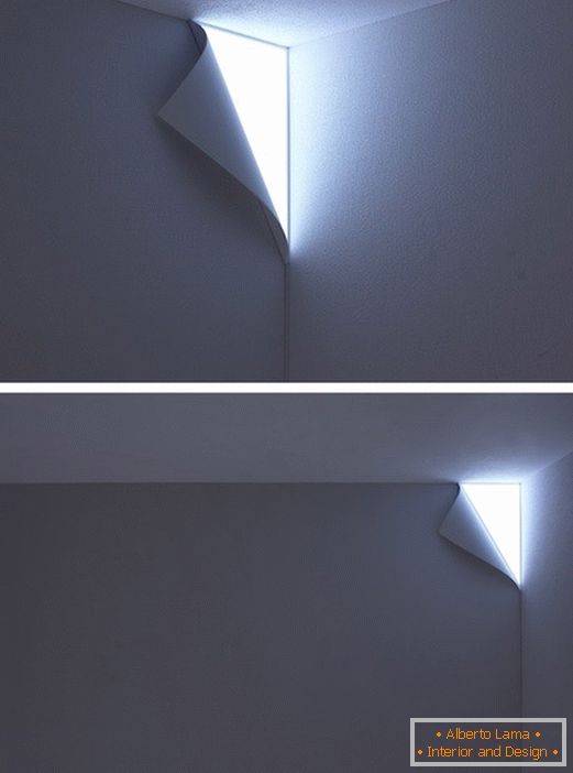 Светиљка у зиду у облику преклопљене ивице папира