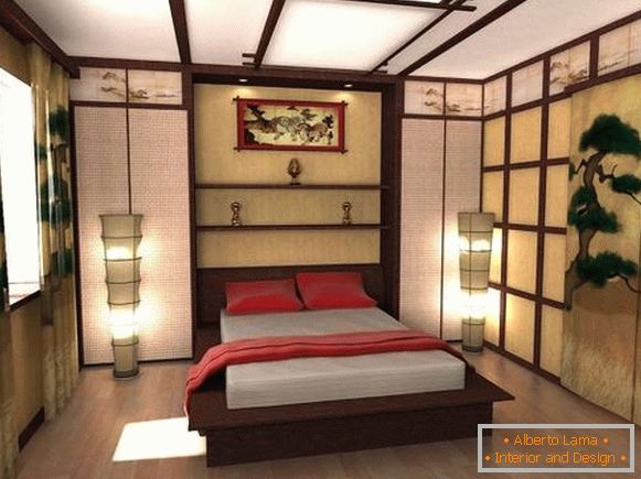 Јапански етнички стил у унутрашњости - фото спаваћа соба