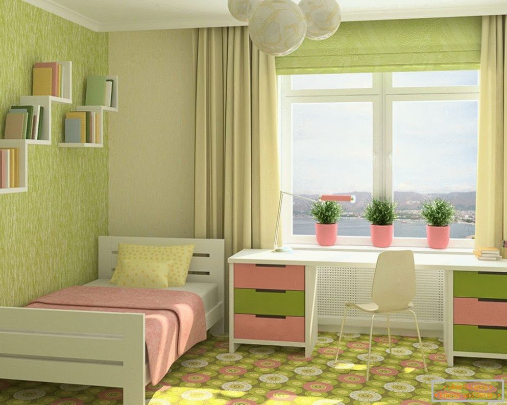 Комбинација розе и пистација у дечијој соби