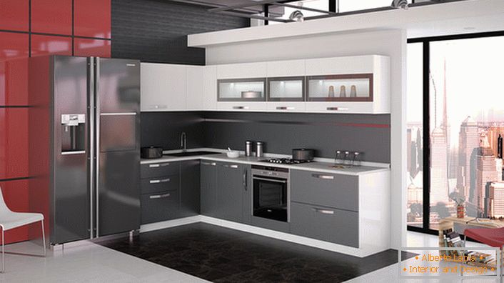 Модуларни намештај у кухињи у стилу високотехнологије. Успешно решење за организовање кухињског простора. 