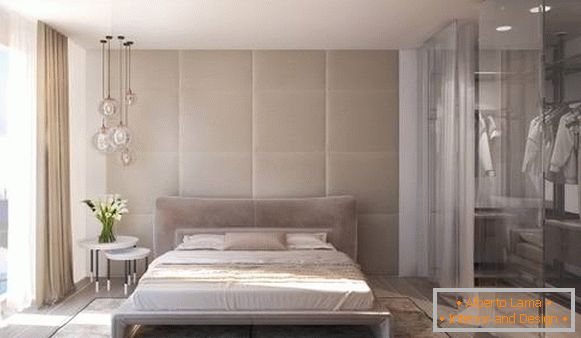 Модеран дизајн спаваће собе са гардеробом - фотографија