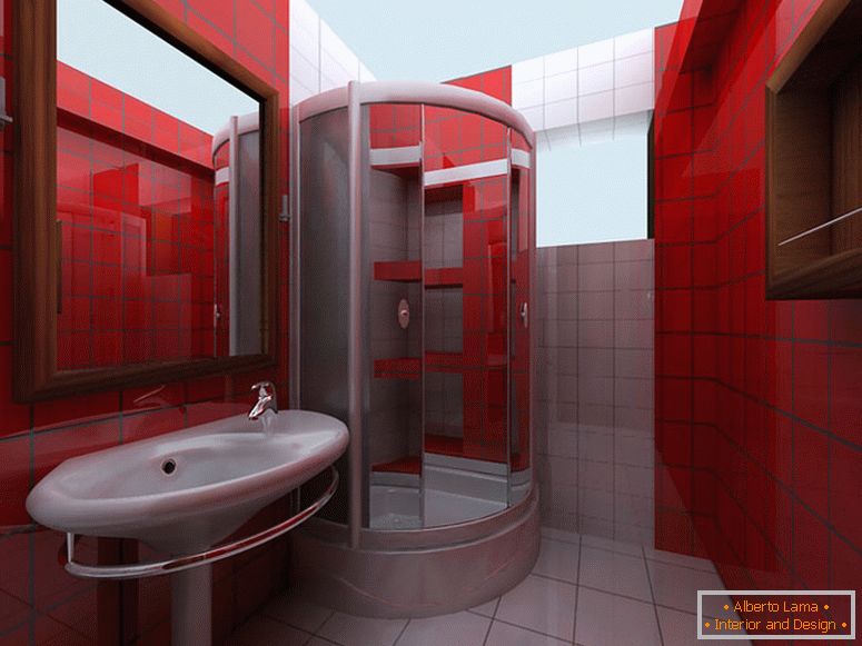 Црвени зидови у купатилу