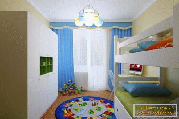 Унутрашњост мале дечије собе за двоје деце, фото 53