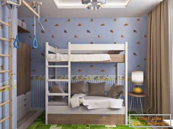 Унутрашњост мале дечије собе за двоје деце, фото 62