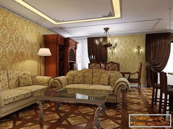 Унутрашњи дизајн дневне собе у приватној кући у класичном стилу - избор фотографија