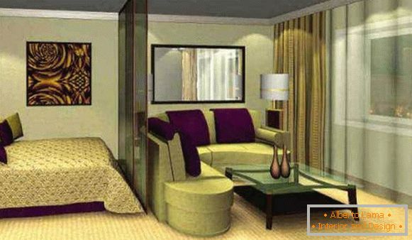 Унутрашњост дневне собе спаваће собе у приватној кући у модерном стилу