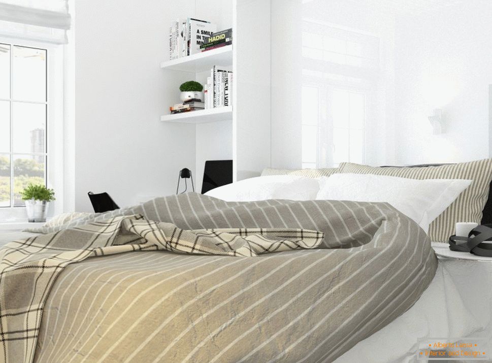 Дизајн ентеријера спаваће собе у стилу белог минимализма