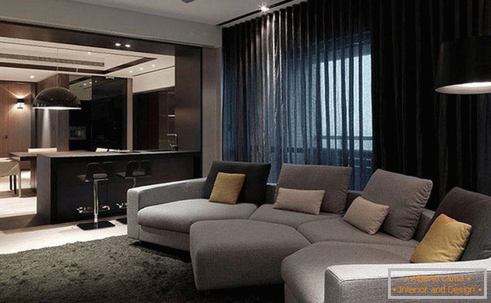 Плафон и зидови собе су високотехнолошки монохроматски, намештај је нужно под главном бојом собе.