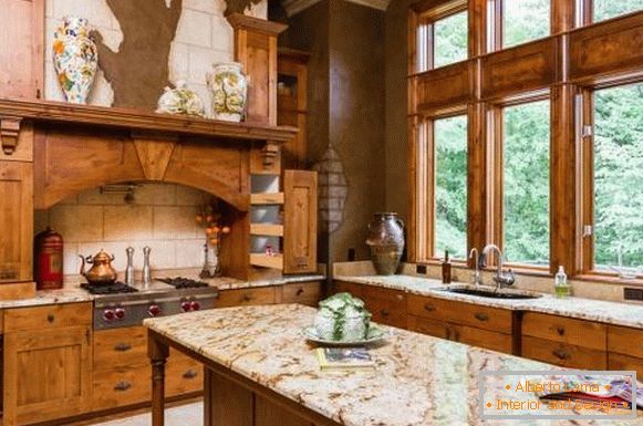 Дизајн прозора у кухињи - фотографија дрвених прозора