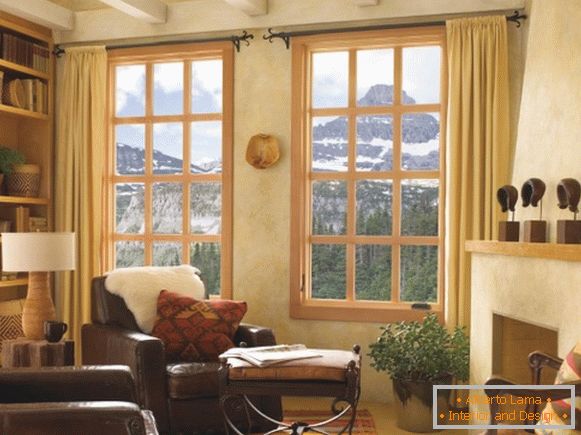 Израда прозора у дневној соби - фотографија дрвених прозора