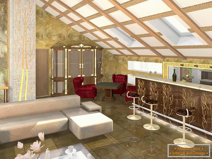 Дизајн пројекат правилно планирана соба за госте у стилу Арт Ноувеау. Минималан намештај, контрастне боје у најбољој традицији стила.