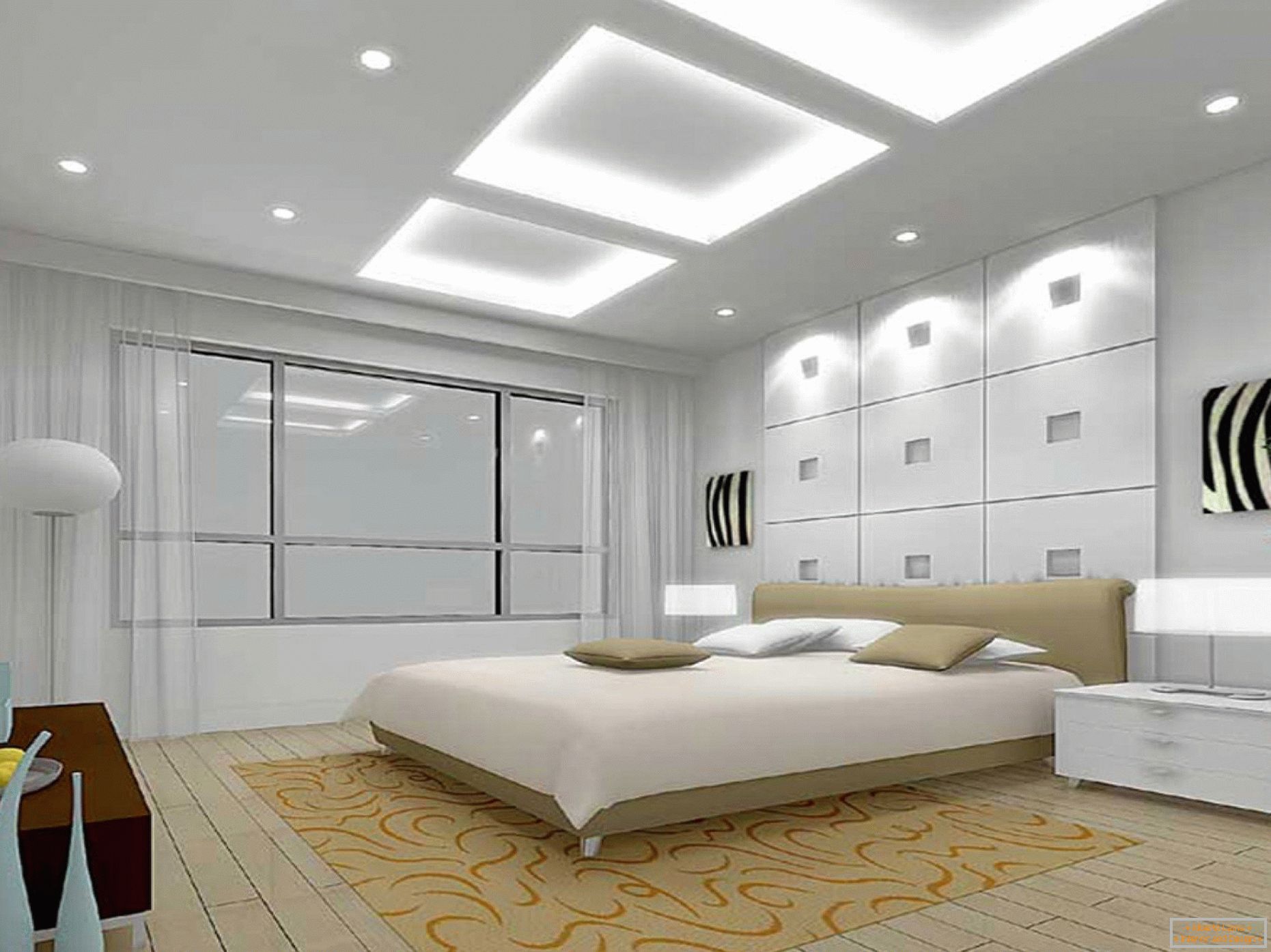 Опција осветљења спаваће собе у белим тоновима
