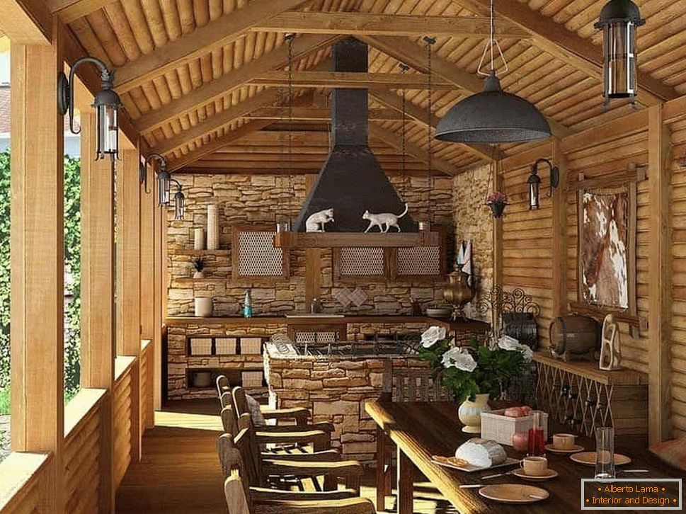 тераса са летњом кухињом у природном стилу