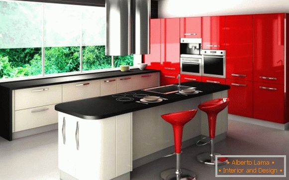 Црвена црна кухиња дизајн фото 31