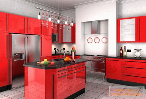 Црвена црна кухиња дизајн фото 32