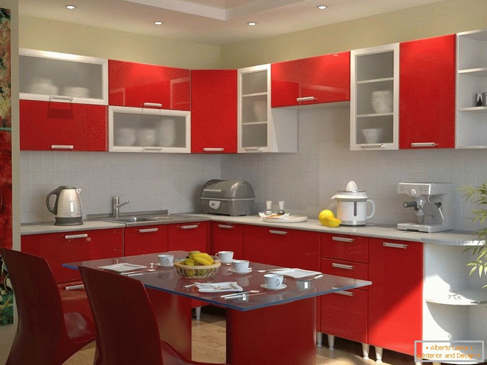 Кухињски намештај са црвеном фасадом