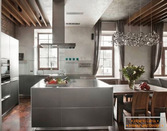 Унутрашњост кухиње у стилу поткровља - фотографије у сивој и смеђој боји