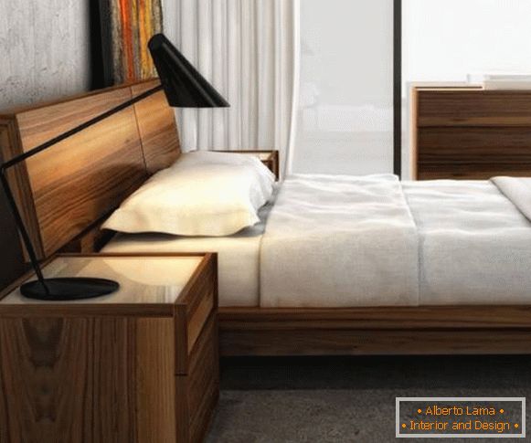 Модни кревет за спаваћу собу са дрвета - фотографија у унутрашњости