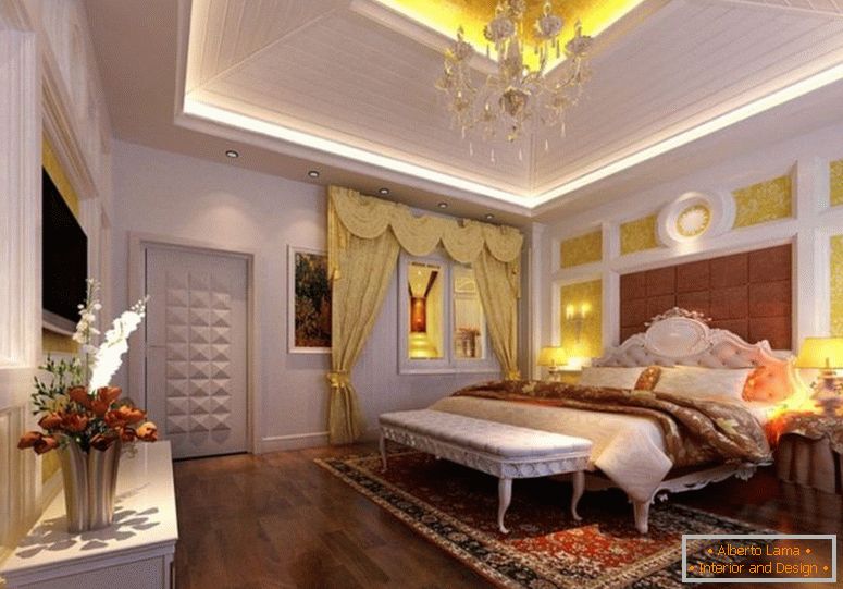 луксузно-мастер-спаваће собе-дизајн-са-дрвеном-пладња-плафон