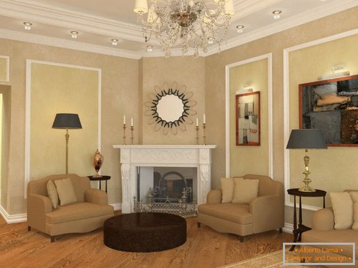 Гостинска соба у неокласичном стилу у великој сеоској кући успешног француског бизнисмена.