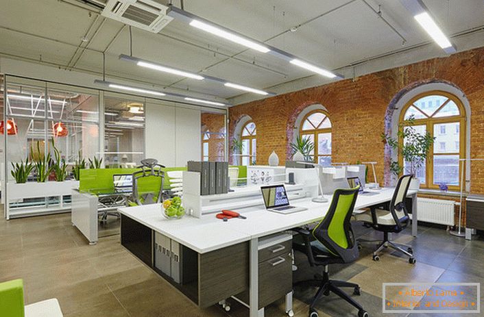 За дизајнирање канцеларије у стилу поткровља користи се пуно живахне зеленило, што чини простор угодним и прилагођава запослене радном расположењу. 